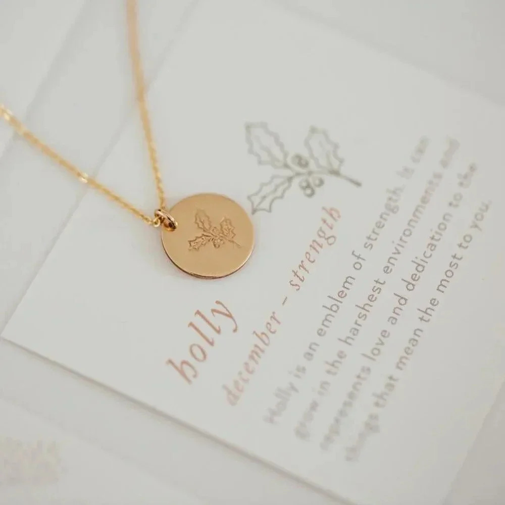 December Holly Birth Flower Minimal Charm Necklace